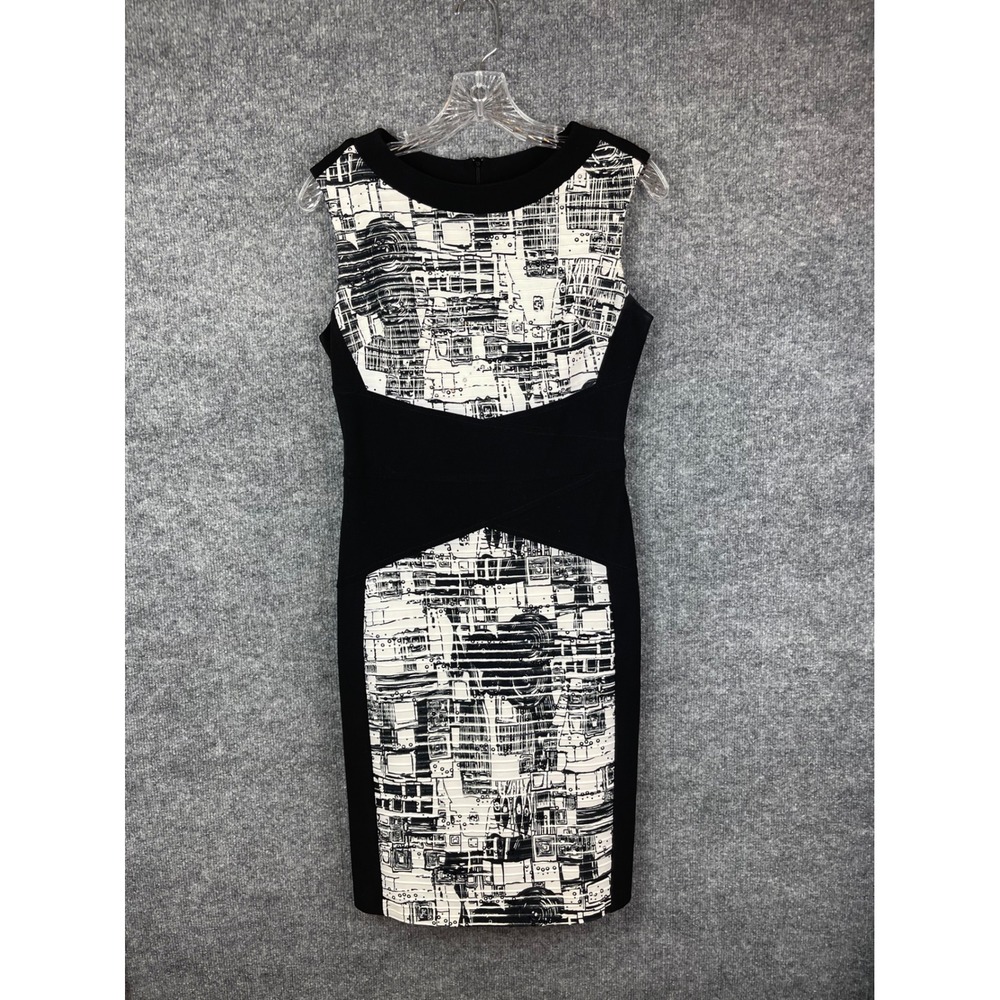 Joseph Ribkoff Sheath Dress Womens 6 Black White Excellent Abstract Sleeveless